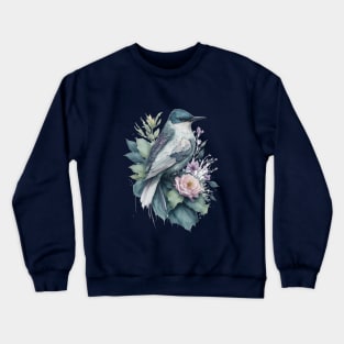 Little Bird around Flowers: Scattered Watercolor in Pastel Colors Crewneck Sweatshirt